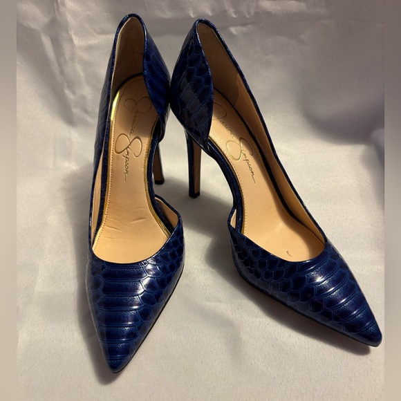 Jessica Simpson Blue Faux Crocodile Claudette Stiletto Heels Women’s Size 6.5 - Picture 1 of 14